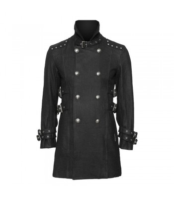 Men Gothic Car Coat With Stand Collar Black Gothic Trench Wool Coat (2025)